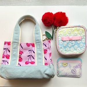 Urban Outfitters BDG Cherry Mini Tote Bag (PLUS Smiley Wallet and Mini Pouch)
